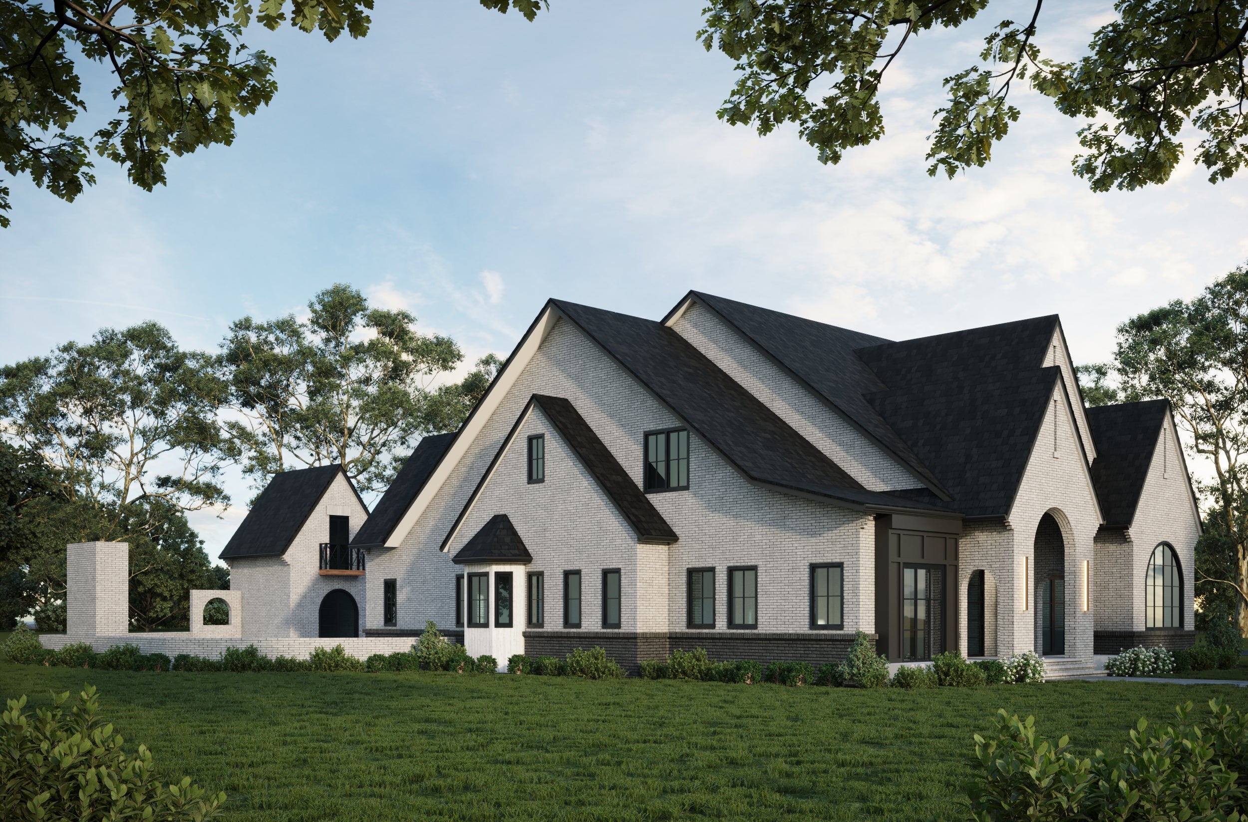a computer generated image of a large white new construction home